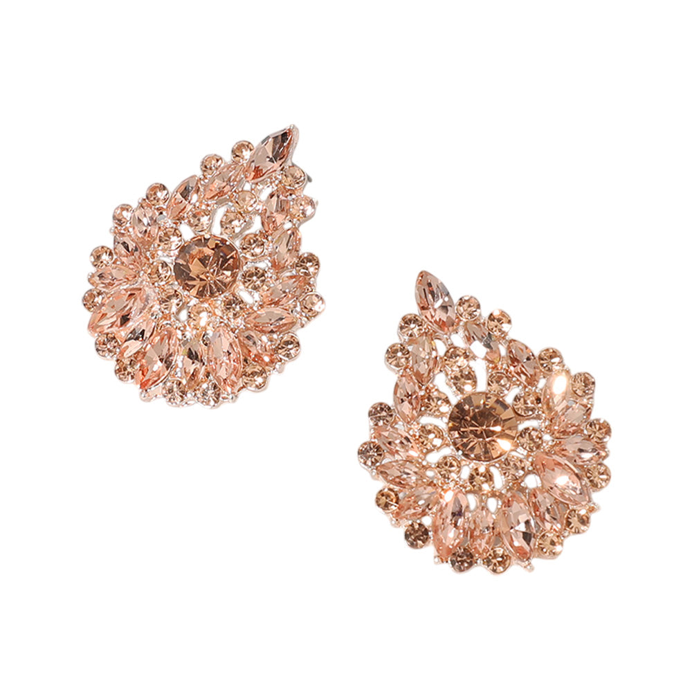 iLLASPARKZ Round Marquise Stone Cluster Embellished Teardrop Evening Earrings