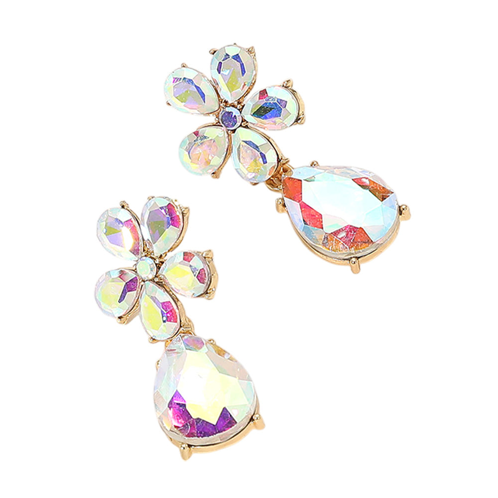 iLLASPARKZ Flower Teardrop Stone Cluster Dangle Evening Earrings