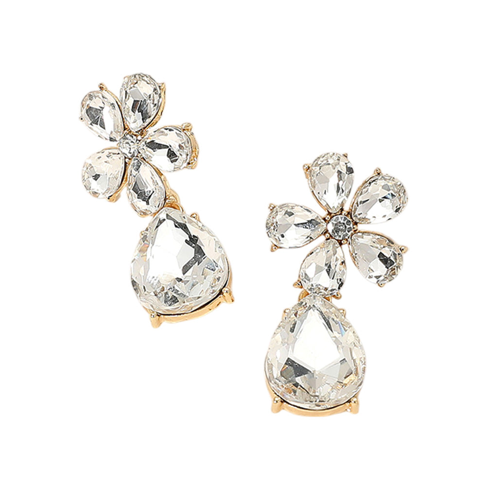 iLLASPARKZ Flower Teardrop Stone Cluster Dangle Evening Earrings