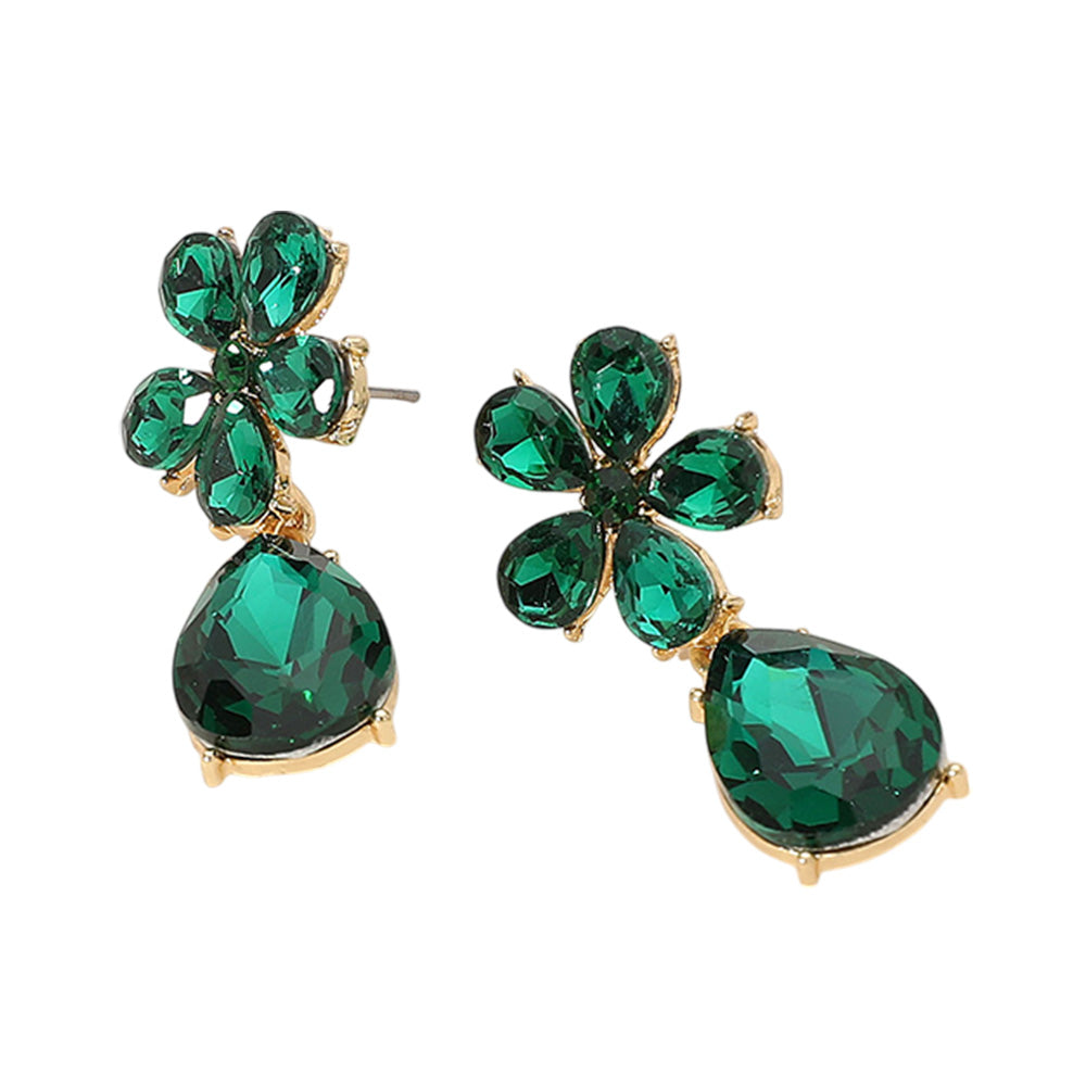 iLLASPARKZ Flower Teardrop Stone Cluster Dangle Evening Earrings