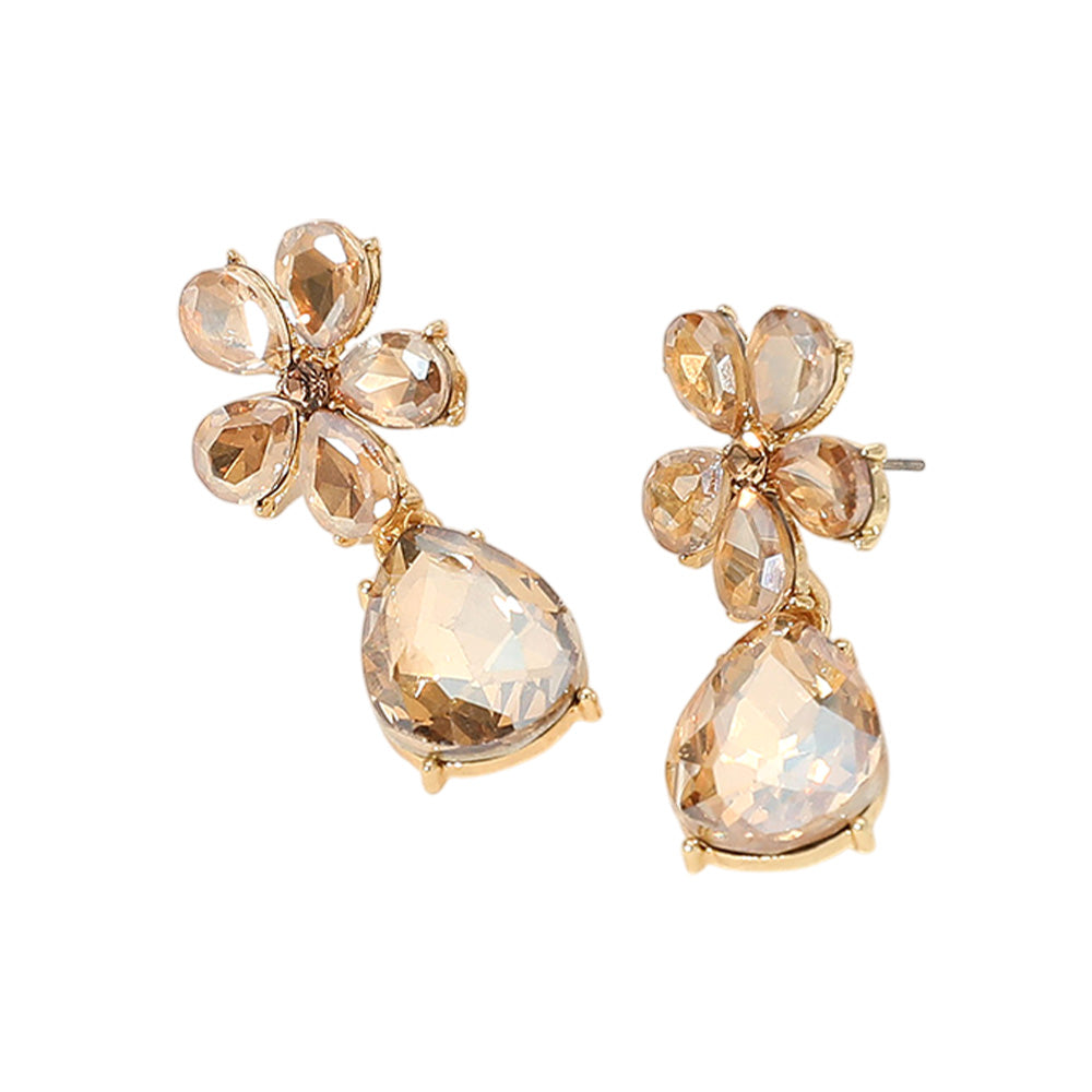 iLLASPARKZ Flower Teardrop Stone Cluster Dangle Evening Earrings