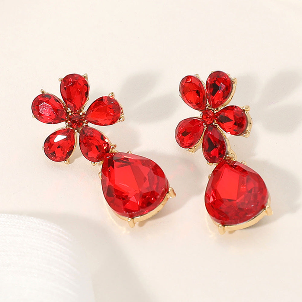 iLLASPARKZ Flower Teardrop Stone Cluster Dangle Evening Earrings