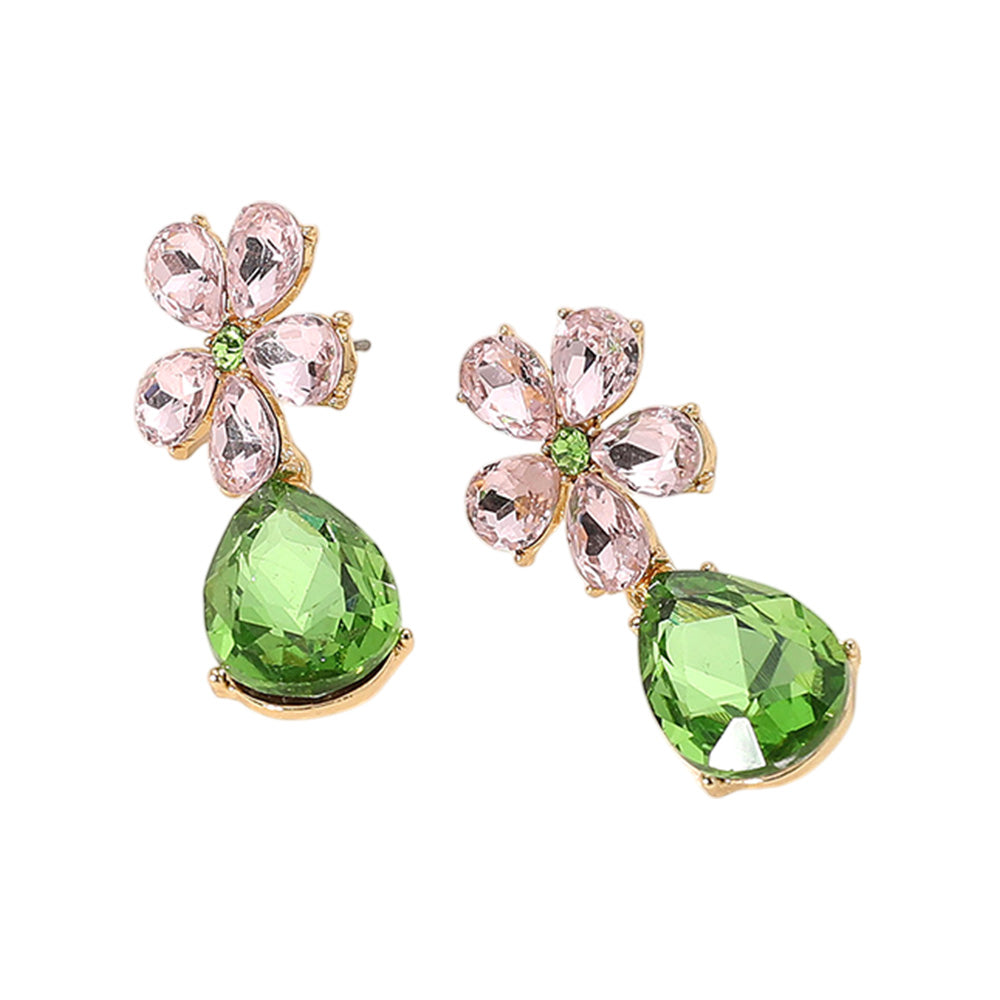 iLLASPARKZ Flower Teardrop Stone Cluster Dangle Evening Earrings