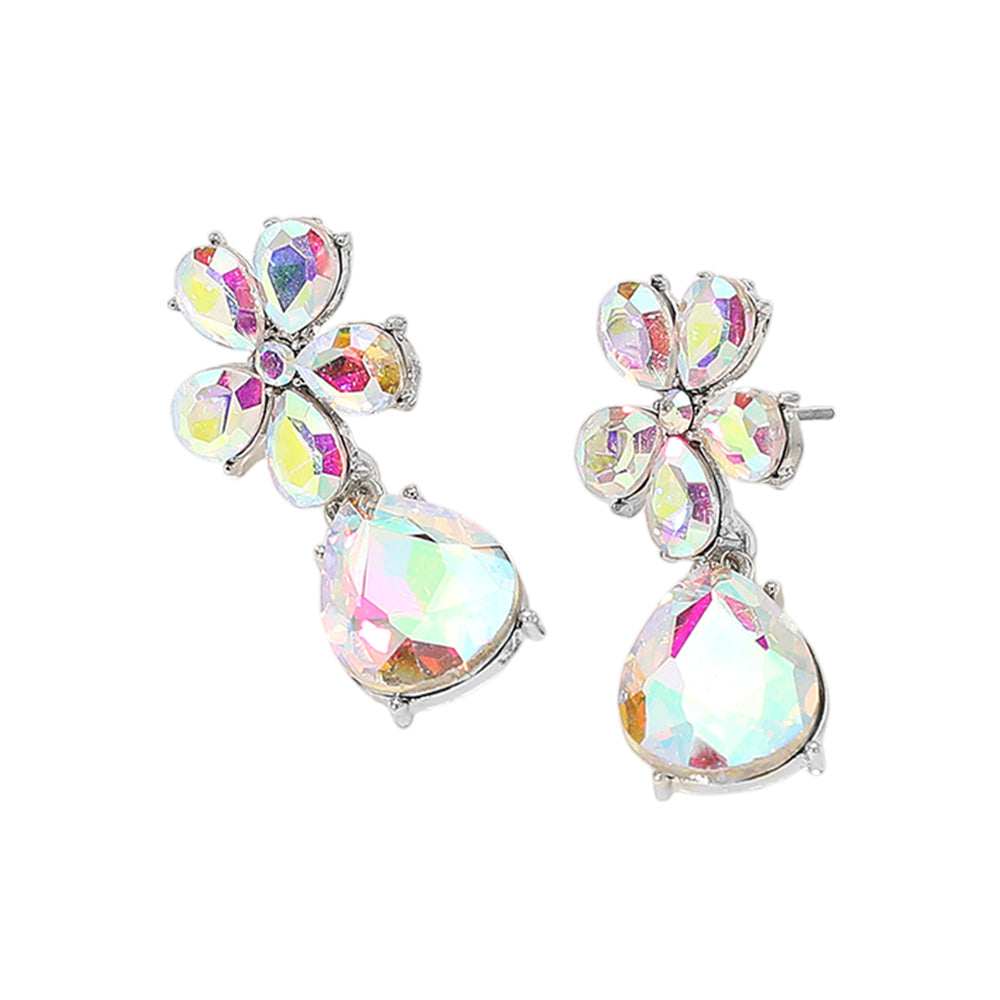 iLLASPARKZ Flower Teardrop Stone Cluster Dangle Evening Earrings