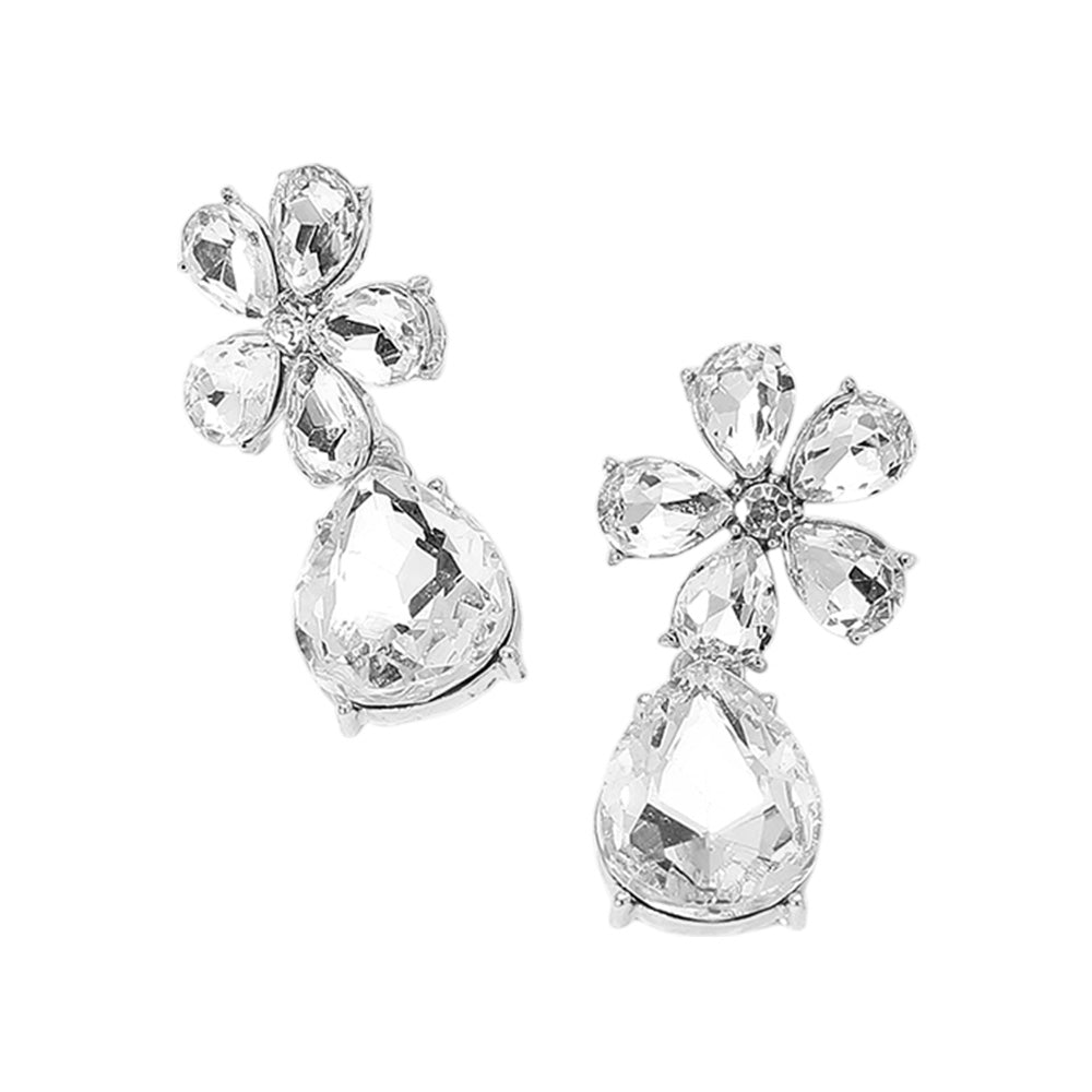 iLLASPARKZ Flower Teardrop Stone Cluster Dangle Evening Earrings