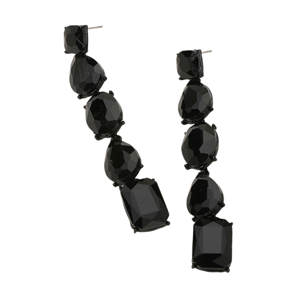 iLLASPARKZ Faceted Teardrop Oval Rectangle Stone Cluster Link Dropdown Evening Earrings
