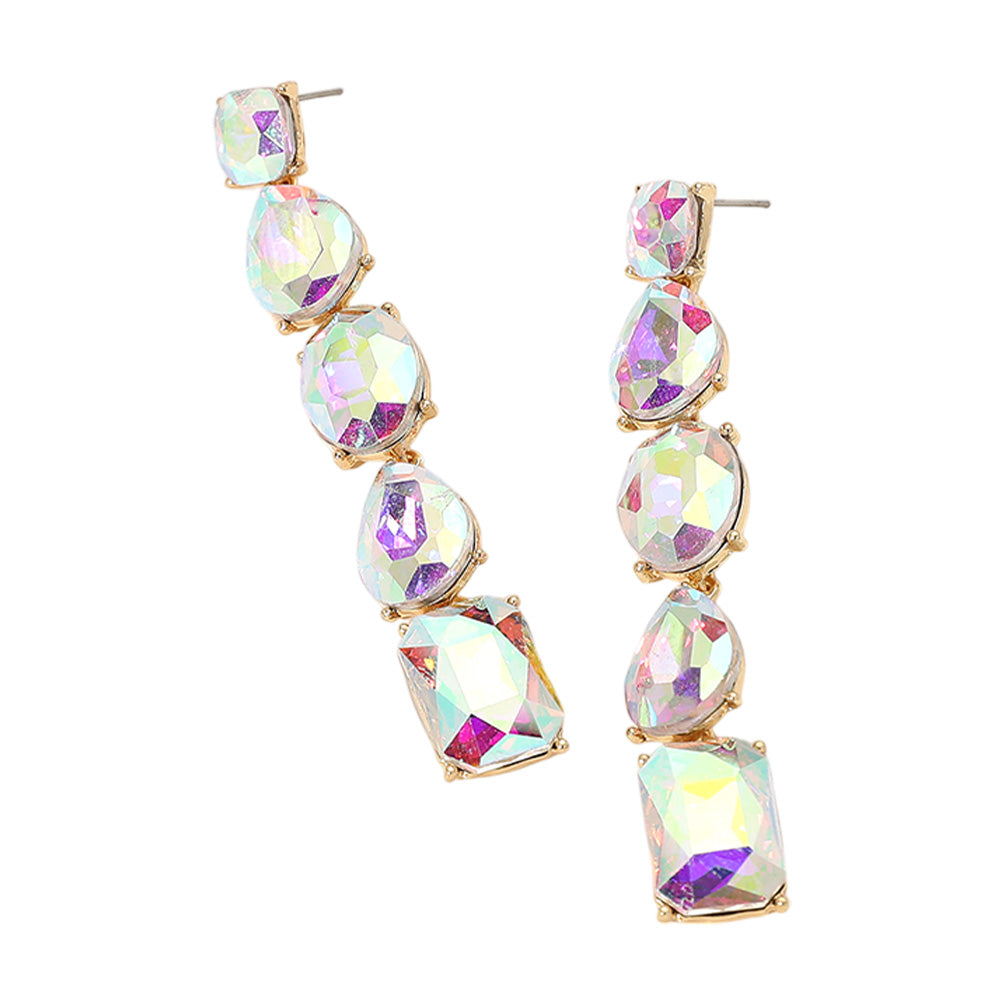 iLLASPARKZ Faceted Teardrop Oval Rectangle Stone Cluster Link Dropdown Evening Earrings