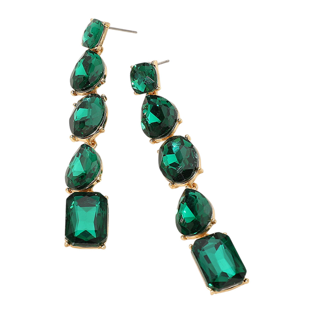 iLLASPARKZ Faceted Teardrop Oval Rectangle Stone Cluster Link Dropdown Evening Earrings