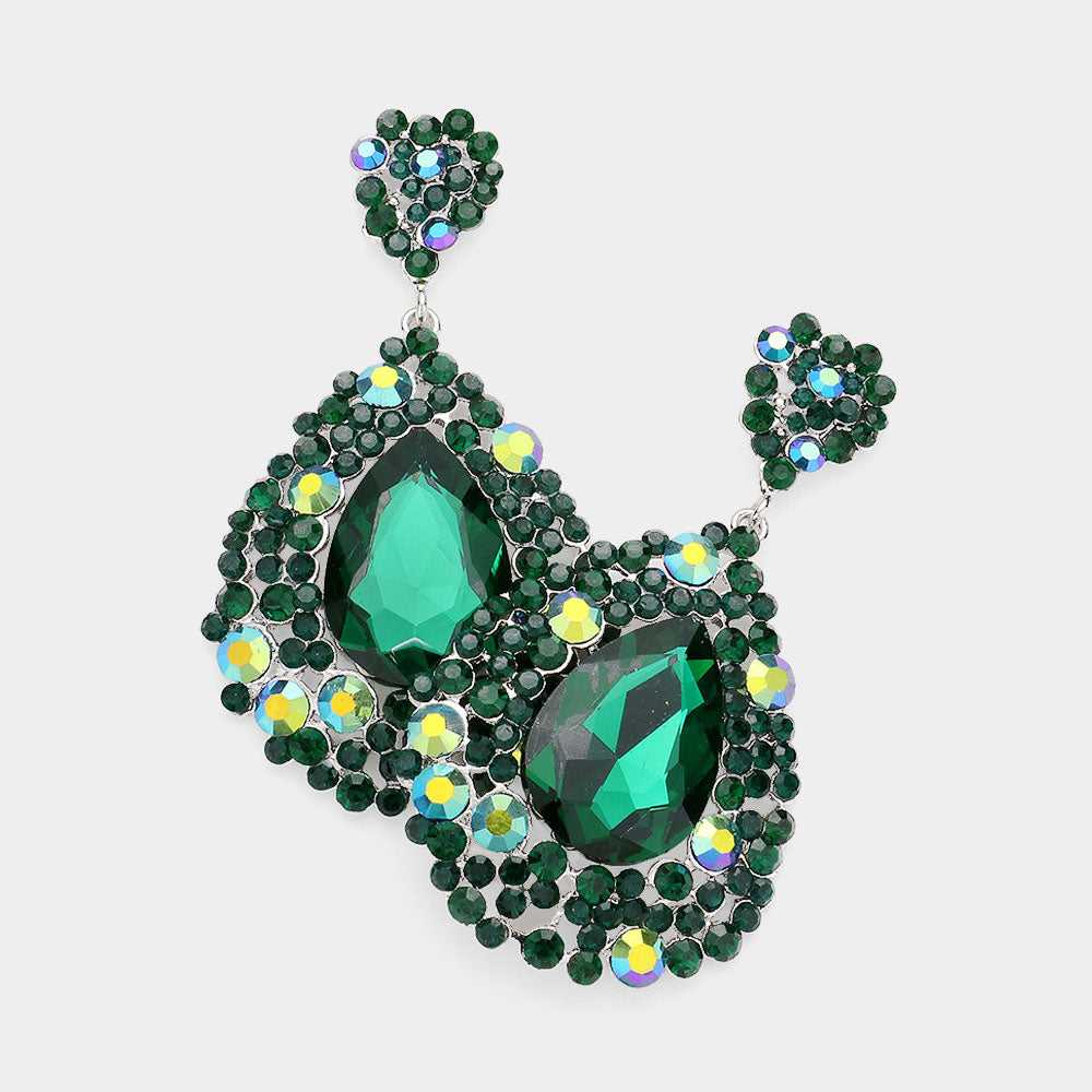 iLLASPARKZ Teardrop Pointed Rhinestone Embellished Dangle Evening Earrings