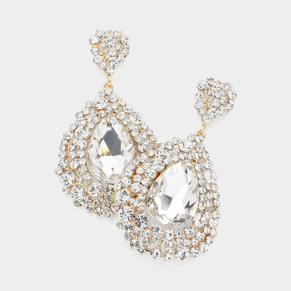 iLLASPARKZ Teardrop Pointed Rhinestone Embellished Dangle Evening Earrings