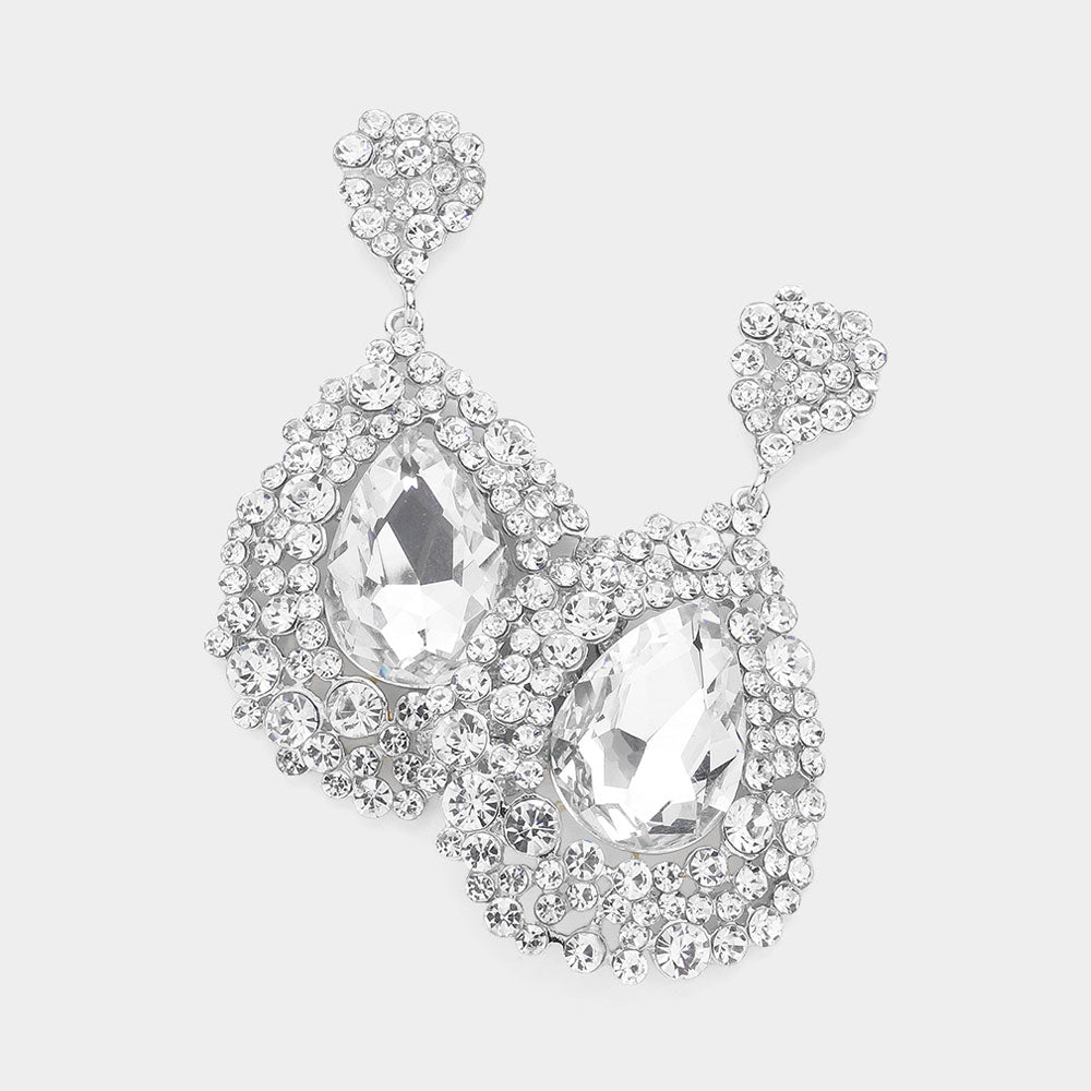 iLLASPARKZ Teardrop Pointed Rhinestone Embellished Dangle Evening Earrings
