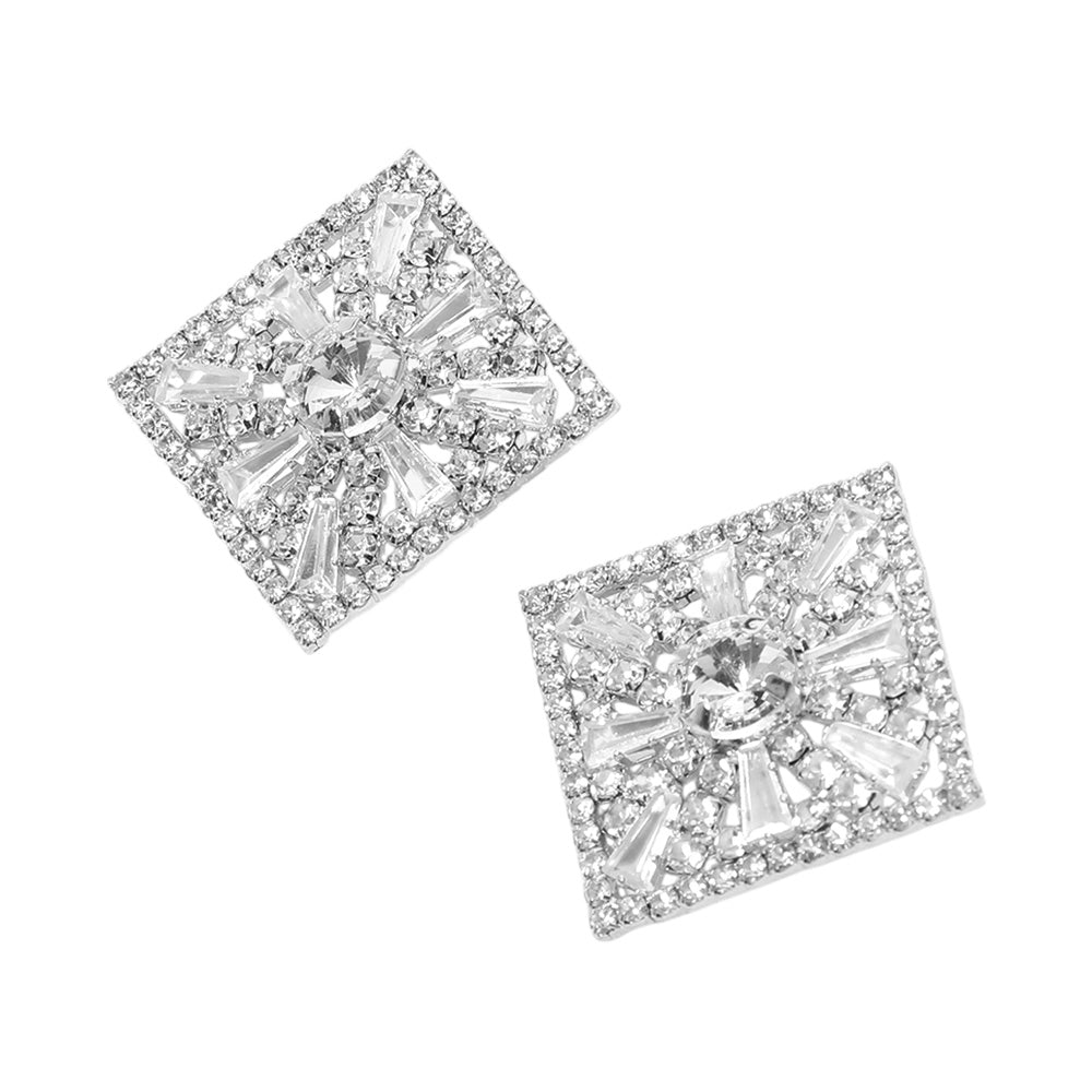 iLLASPARKZ Glass Stone Embellished Diamond Frame Evening Earrings