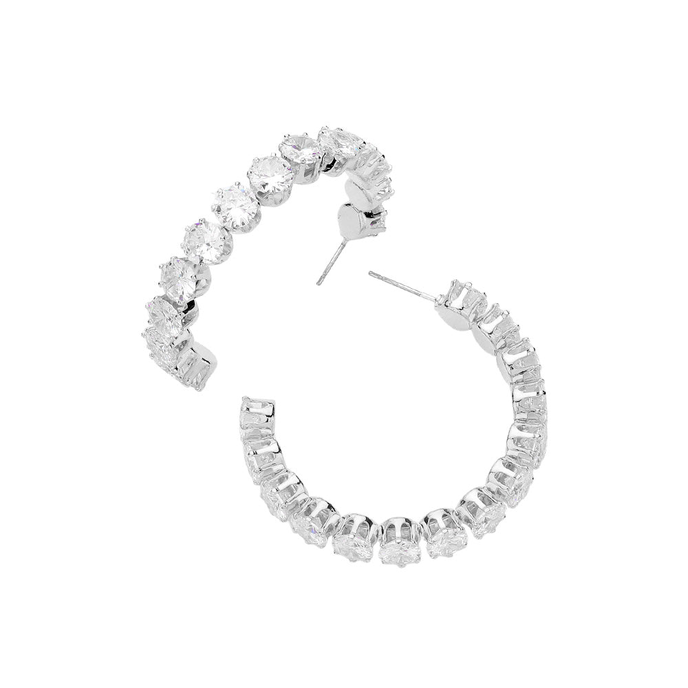 iLLASPARKZ Round CZ Stone Cluster Hoop Earrings