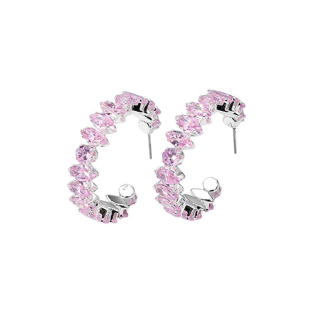 iLLASPARKZ Marquise Round CZ Stone Cluster Around Hoop Evening Earrings