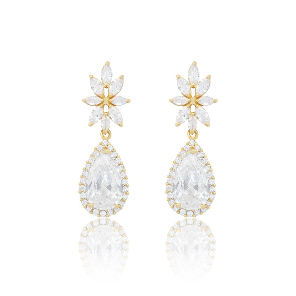 iLLASPARKZ Gold Dipped CZ Marquise Stone Cluster Teardrop Dangle Evening Earrings