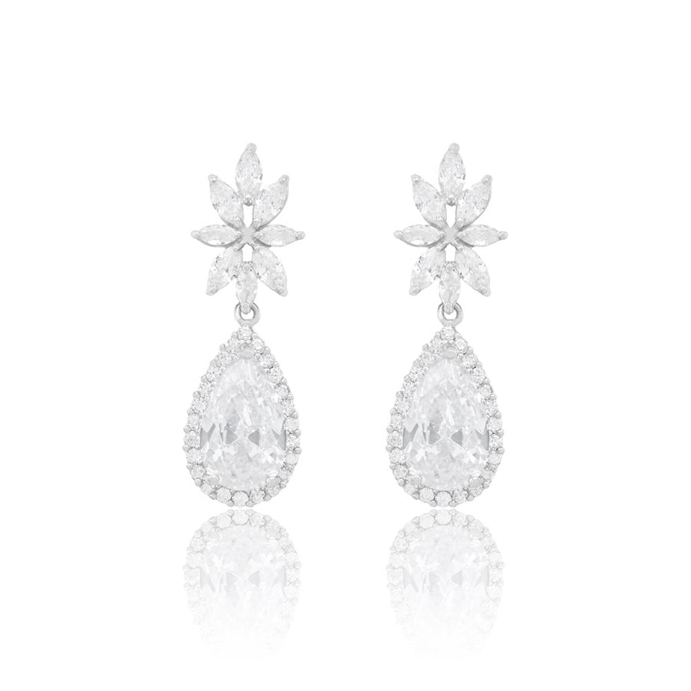 iLLASPARKZ Gold Dipped CZ Marquise Stone Cluster Teardrop Dangle Evening Earrings