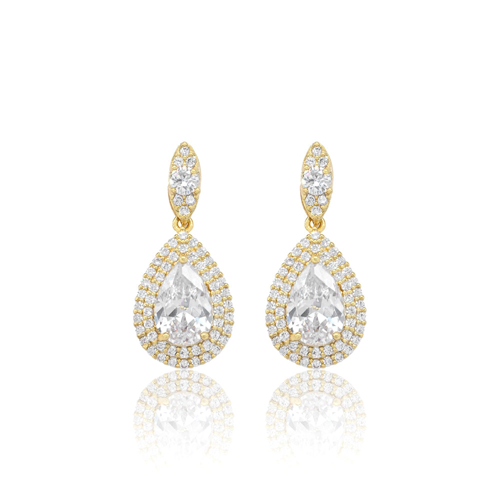 iLLASPARKZ Gold Dipped CZ Marquise Teardrop Dangle Evening Earrings
