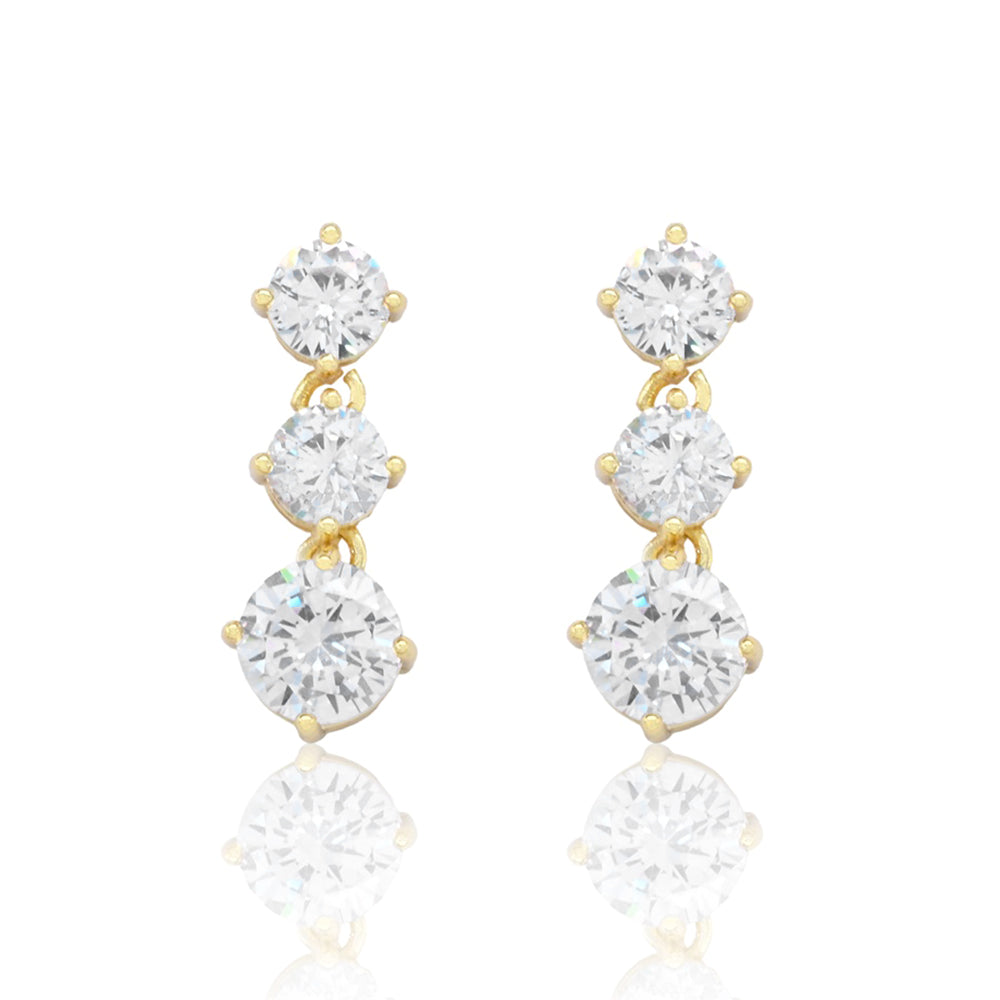 iLLASPARKZ Gold Dipped Triple Round CZ Stone Cluster Drop Evening Earrings