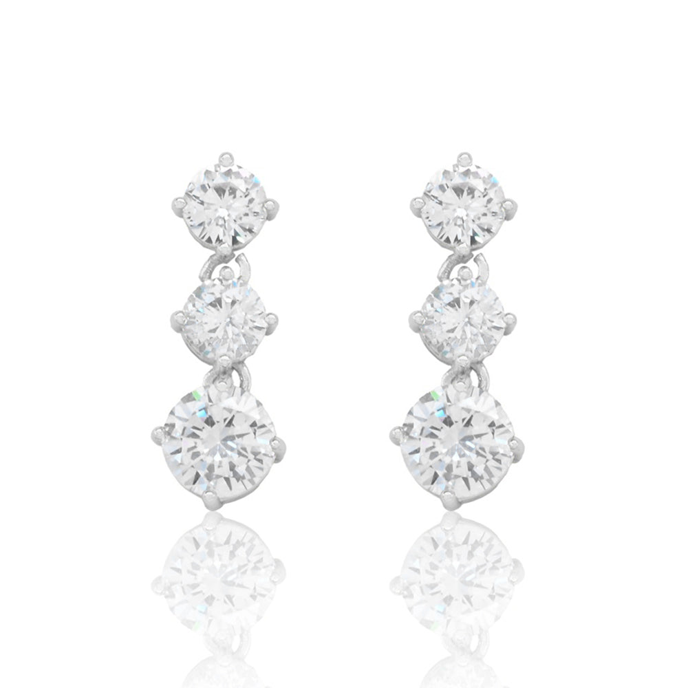 iLLASPARKZ Gold Dipped Triple Round CZ Stone Cluster Drop Evening Earrings