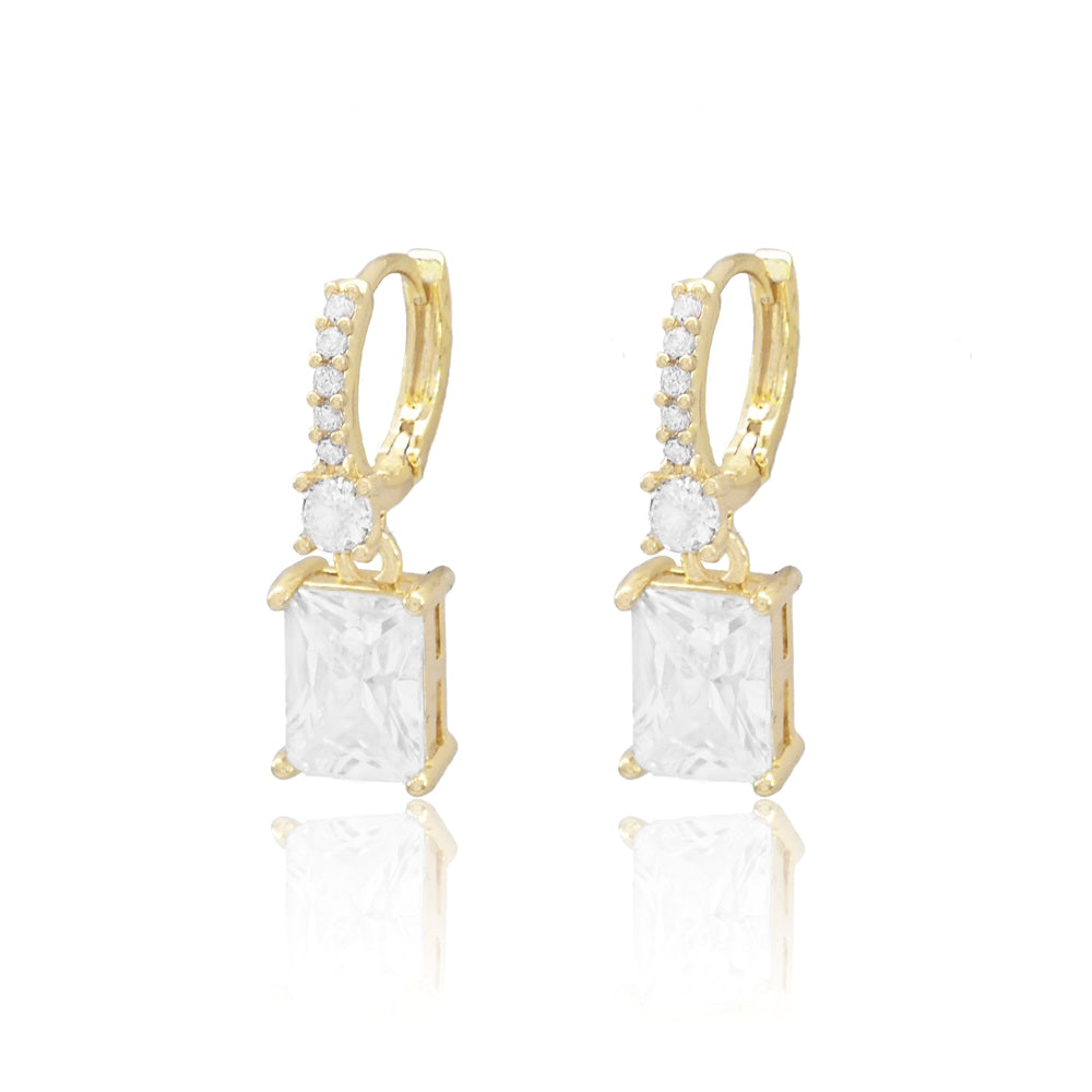 iLLASPARKZ Gold Dipped Rectangle CZ Stone Cluster Dangle Hoop Evening Earrings