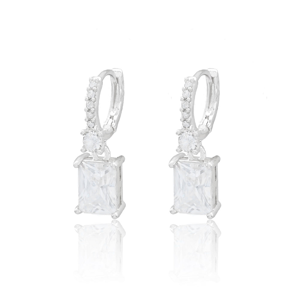 iLLASPARKZ Gold Dipped Rectangle CZ Stone Cluster Dangle Hoop Evening Earrings