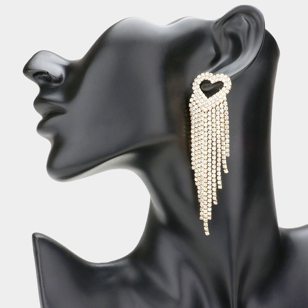 iLLASPARKZ Heart Accented Rhinestone Fringe Dangle Evening Earrings