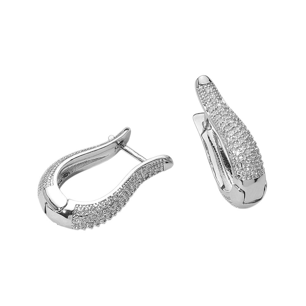 iLLASPARKZ White Gold Dipped CZ Stone Paved Huggie Hoop Earrings