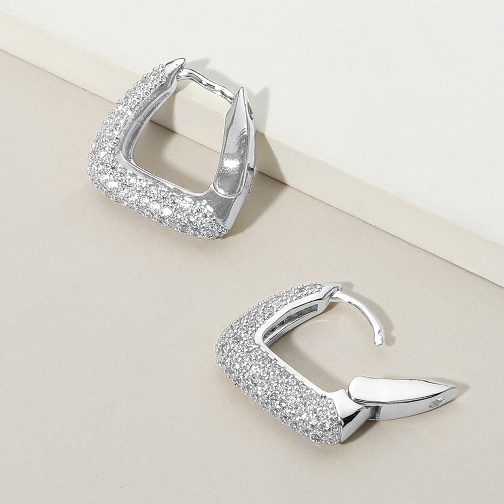 iLLASPARKZ White Gold Dipped CZ Stone Paved Square Huggie Hoop Earrings