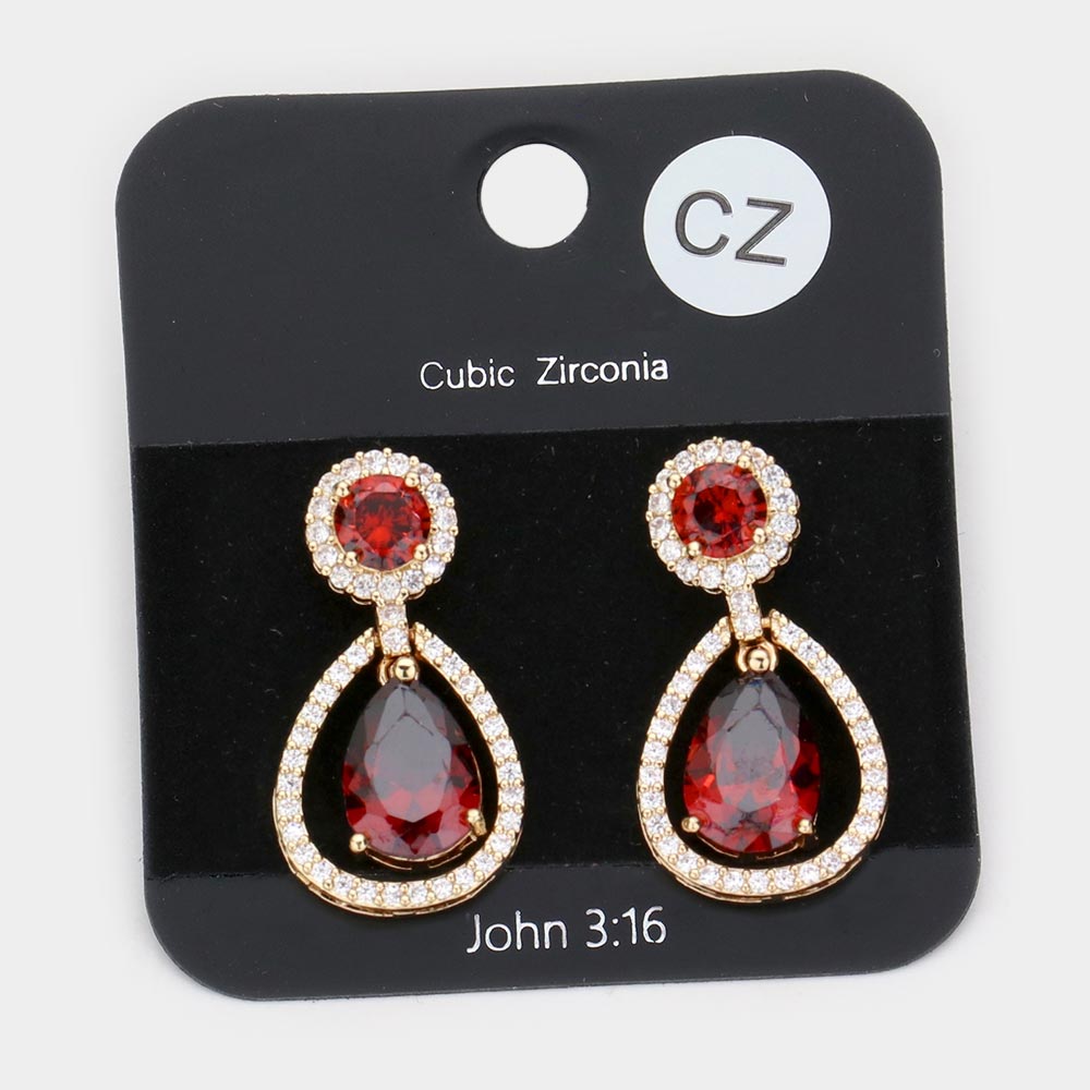 iLLASPARKZ CZ Round Teardrop Stone Link Dangle Evening Earrings
