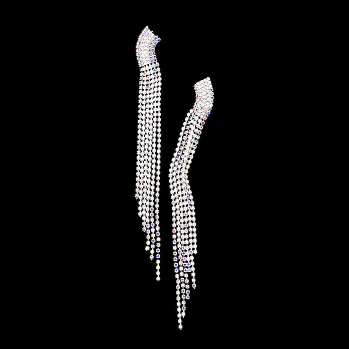 iLLASPARKZ Long Drop Rhinestone Pave Fringe Evening Earrings