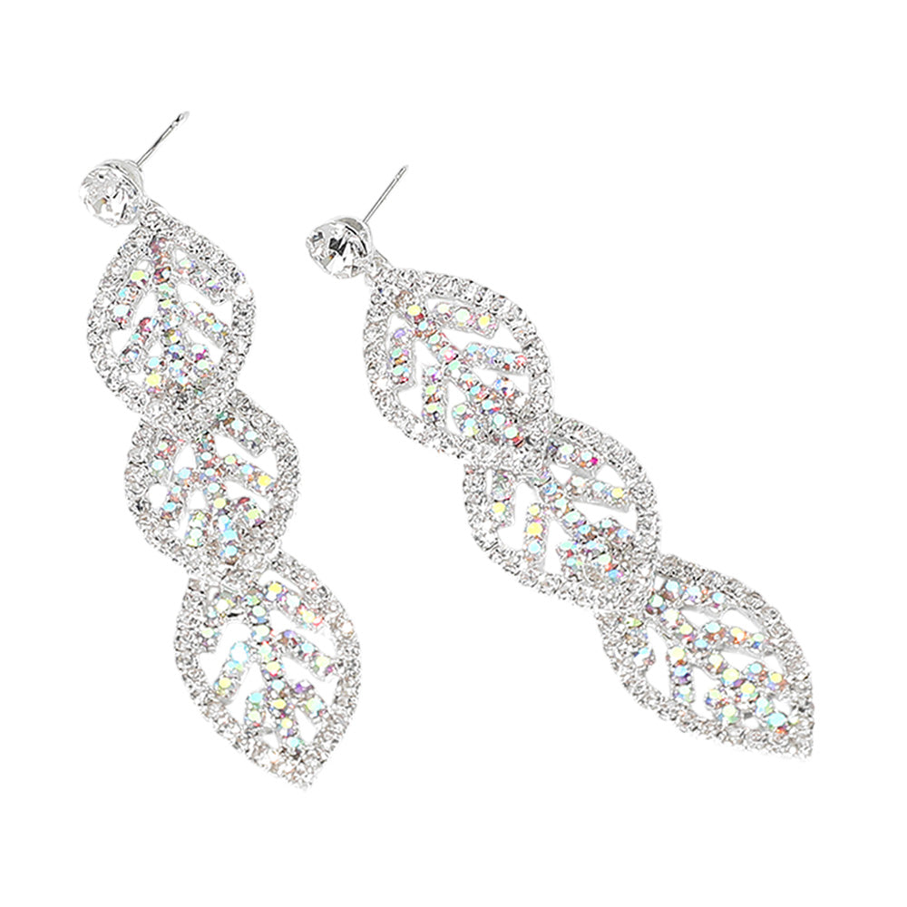 iLLASPARKZ Rhinestone Paved Leaf Link Drop Evening Earrings