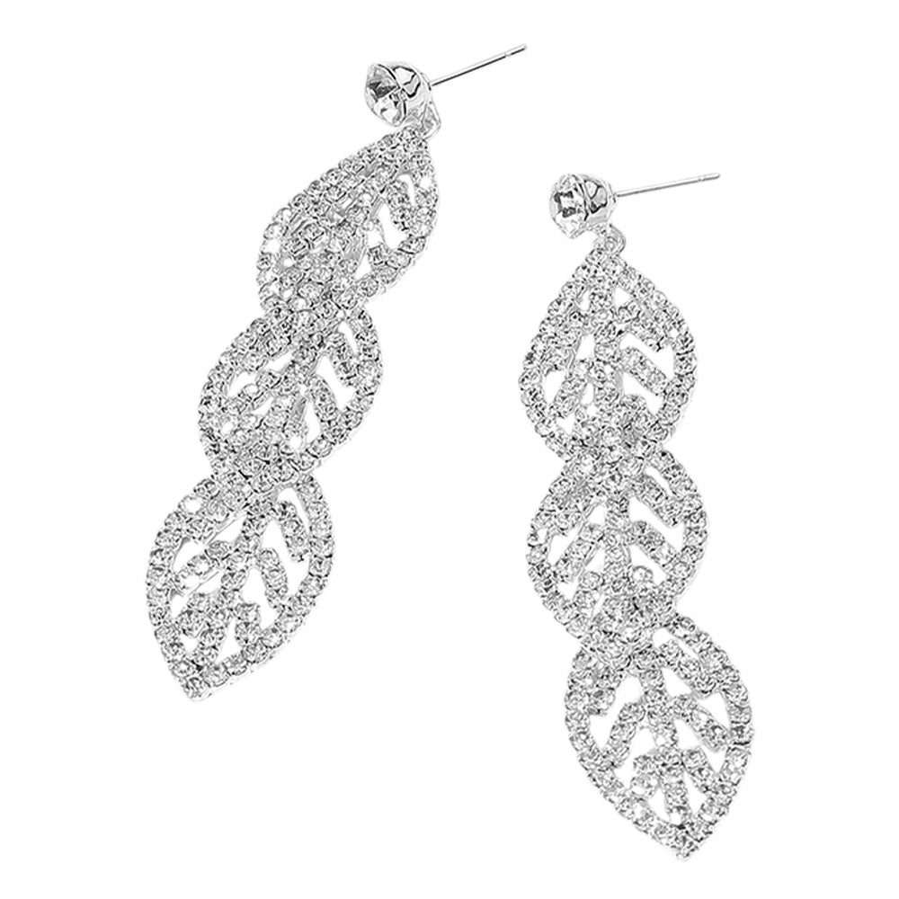iLLASPARKZ Rhinestone Paved Leaf Link Drop Evening Earrings