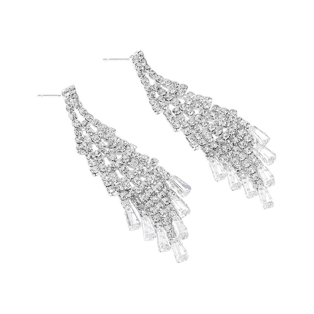 iLLASPARKZ Teardrop Stone Tip Rhinestone Paved Fringe Chandelier Evening Earrings