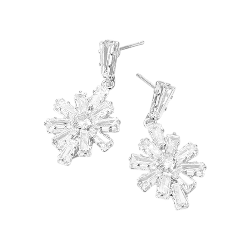 iLLASPARKZ Flower CZ Stone Cluster Dangle Evening Earrings