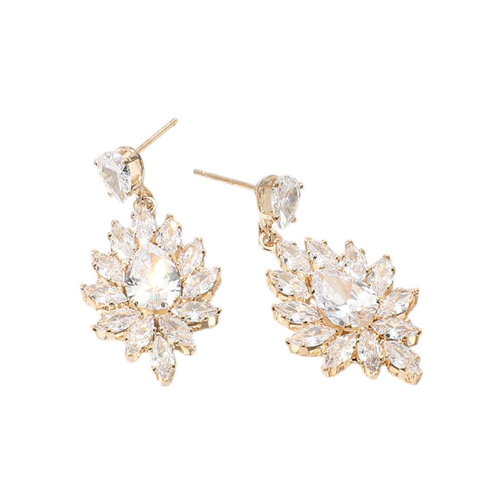 iLLASPARKZ Marquise CZ Stone Cluster Dangle Evening Earrings