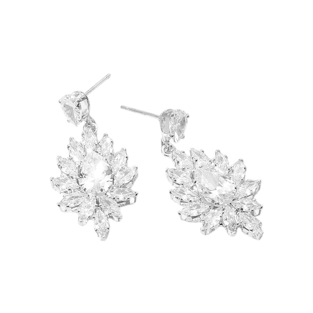 iLLASPARKZ Marquise CZ Stone Cluster Dangle Evening Earrings