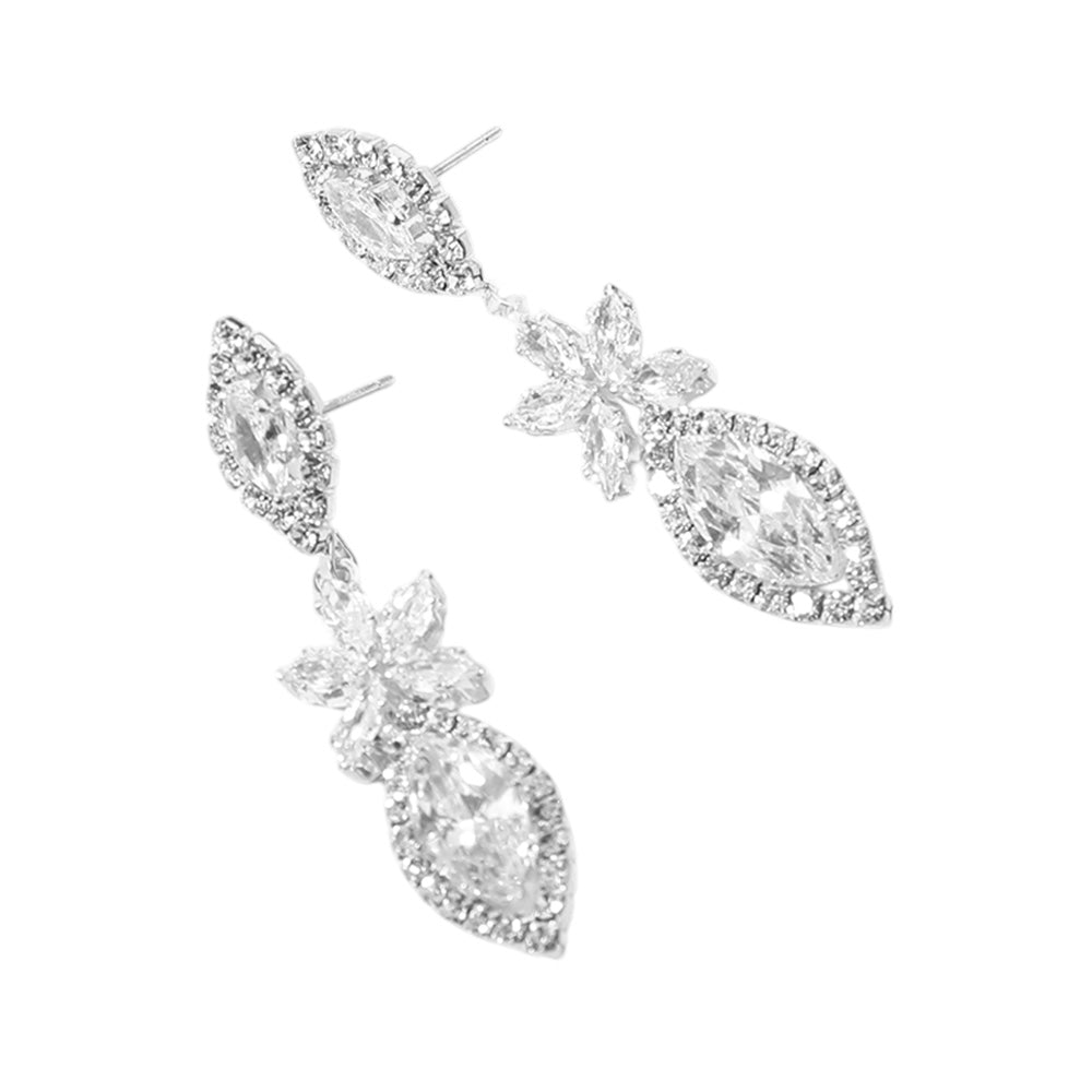 iLLASPARKZ Flower Marquise CZ Stone Cluster Dangle Evening Earrings