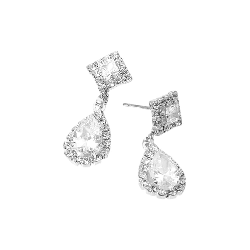 iLLASPARKZ Teardrop CZ Stone Cluster Dangle Evening Earrings