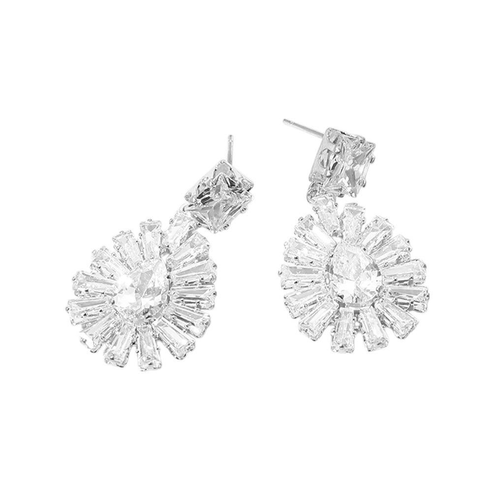 iLLASPARKZ Baguette CZ Stone Cluster Rim Teardrop Dangle Evening Earrings