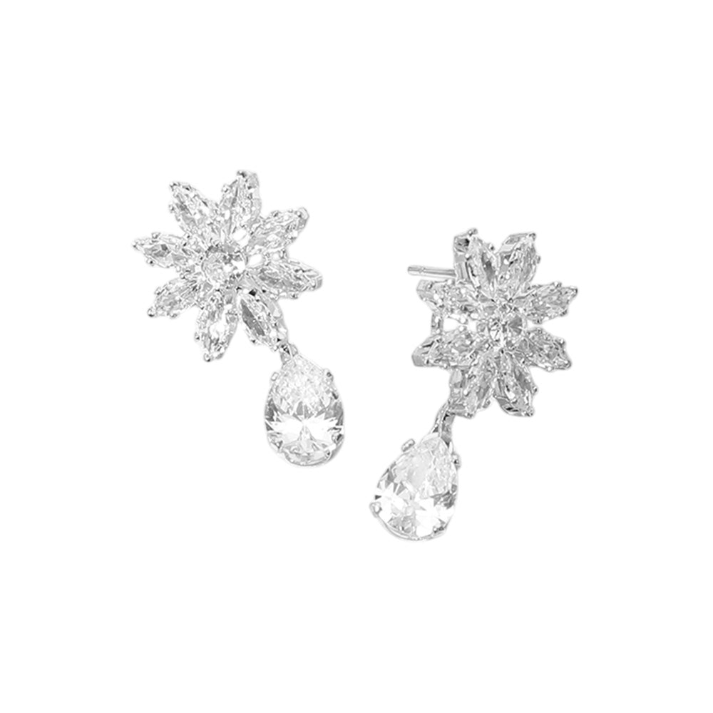 iLLASPARKZ Flower CZ Stone Teardrop Cluster Dangle Evening Earrings
