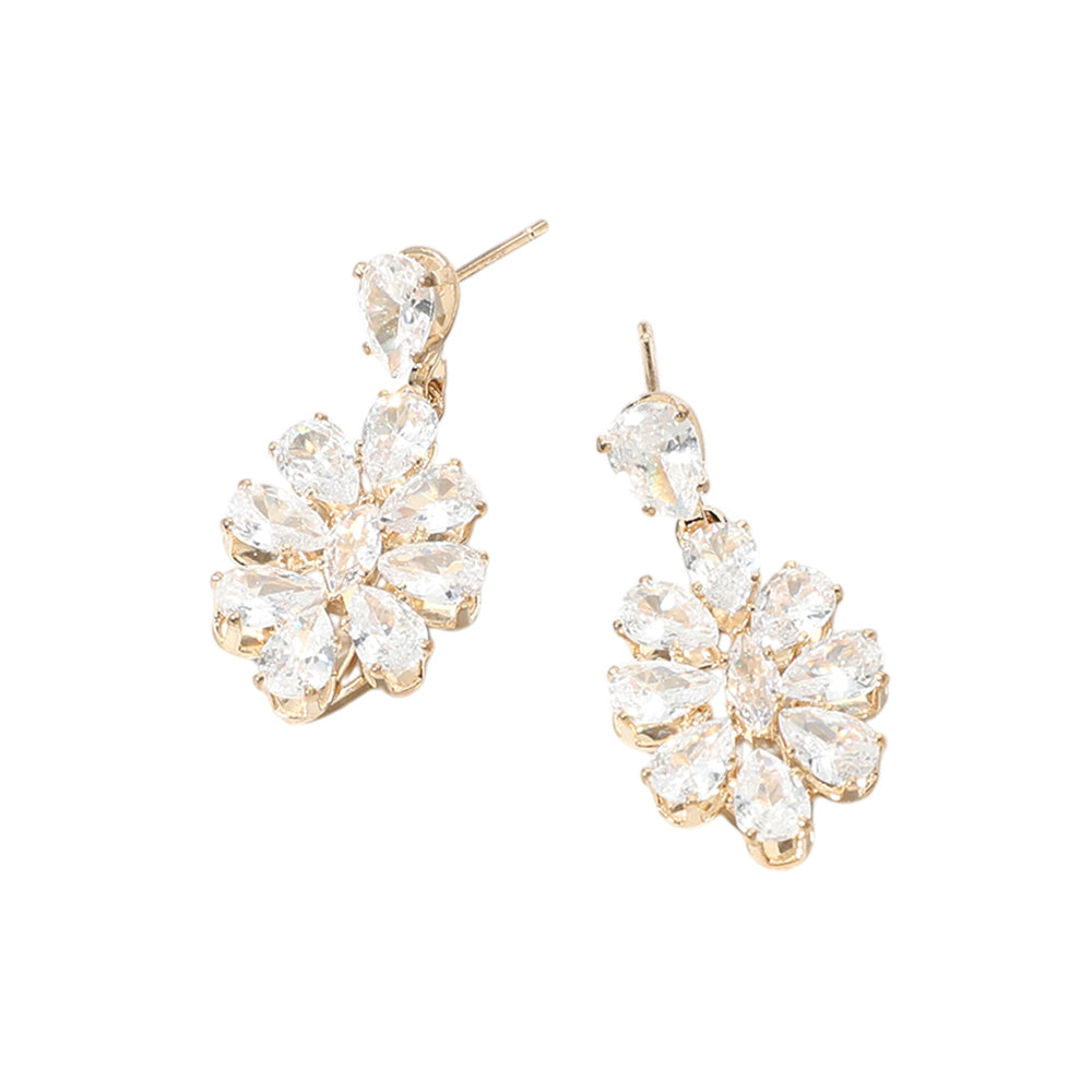 iLLASPARKZ Flower CZ Stone Cluster Dangle Evening Earrings