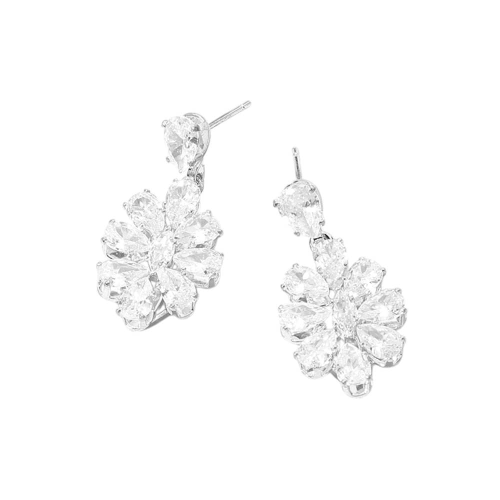 iLLASPARKZ Flower CZ Stone Cluster Dangle Evening Earrings