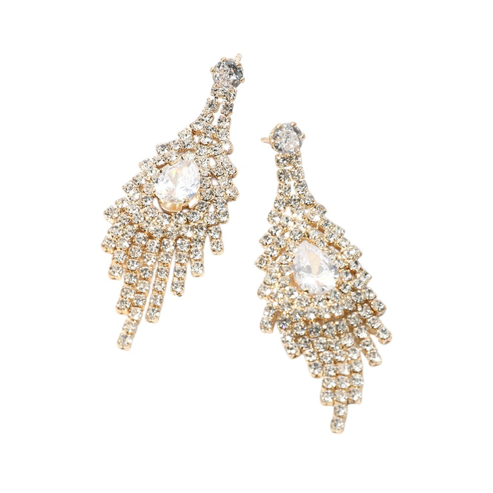 iLLASPARKZ Teardrop CZ Stone Pointed Fringe Dangle Evening Earrings
