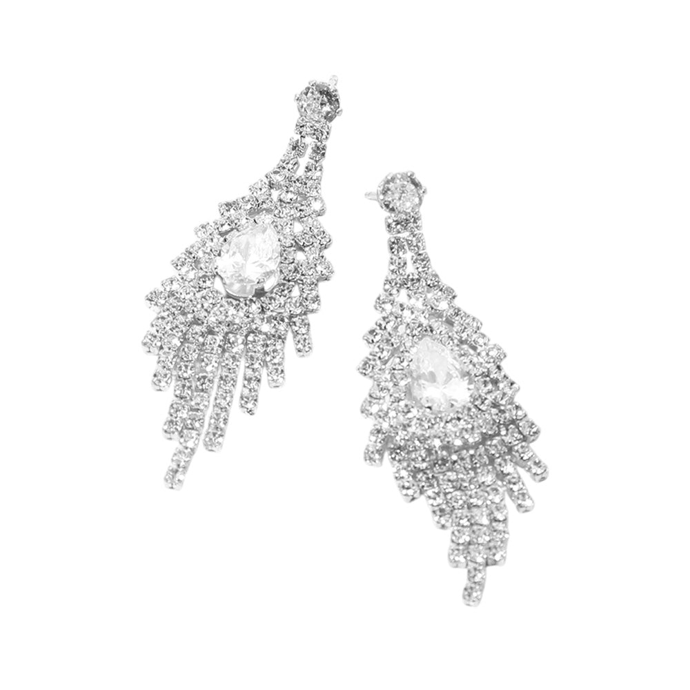 iLLASPARKZ Teardrop CZ Stone Pointed Fringe Dangle Evening Earrings