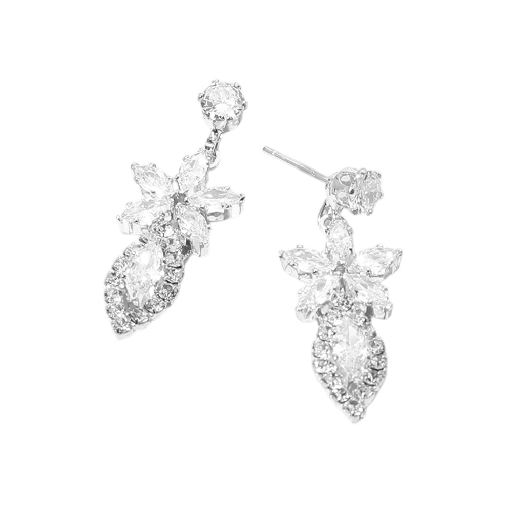 iLLASPARKZ Flower Marquise CZ Stone Cluster Dangle Evening Earrings