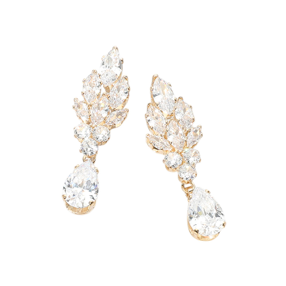 iLLASPARKZ Marquise CZ Stone Cluster Teardrop Dangle Evening Earrings