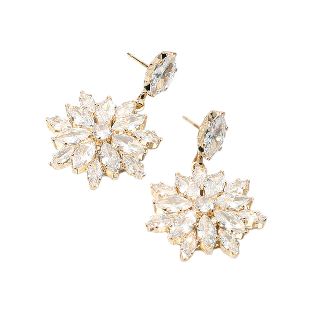 iLLASPARKZ Flower CZ Stone Cluster Dangle Evening Earrings