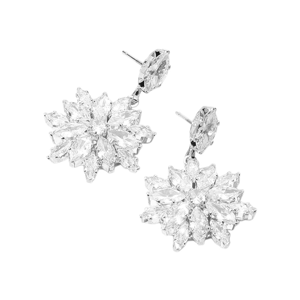 iLLASPARKZ Flower CZ Stone Cluster Dangle Evening Earrings