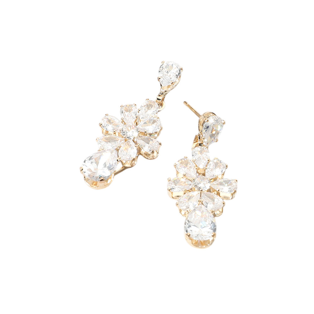 iLLASPARKZ Flower CZ Stone Cluster Teardrop Dangle Evening Earrings