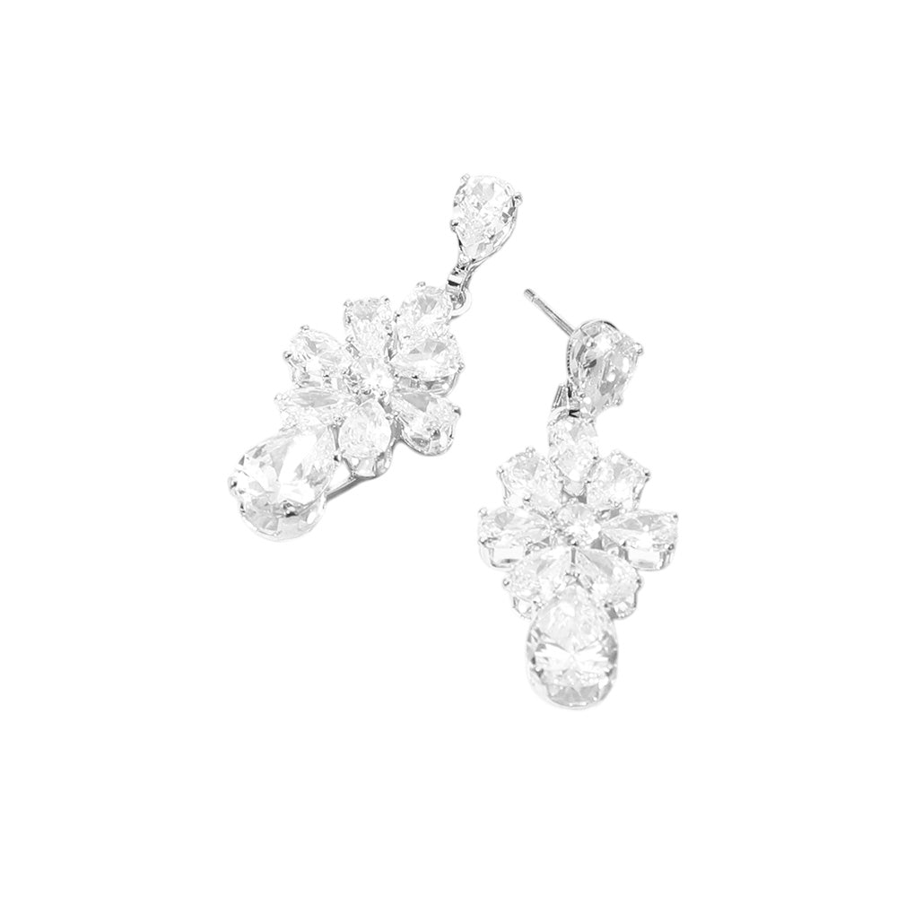 iLLASPARKZ Flower CZ Stone Cluster Teardrop Dangle Evening Earrings